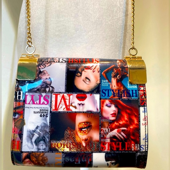 Unique Fashion and Style magazine crossbody bag with gold strap. - Picture 3 of 6